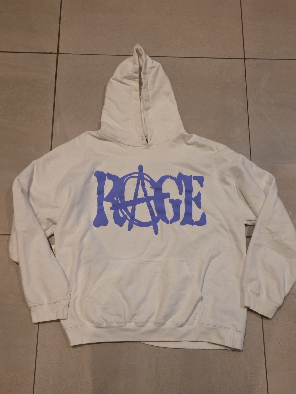 Men's Cream Crewneck Hoodie with Purple 'RAGE' Graphic